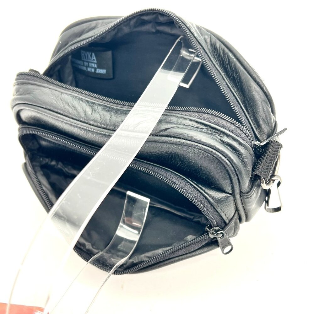 Vintage Ryka Black Leather Two Compartment Camera Lens Bag Zipper Metal Hardware - Picture 6 of 8